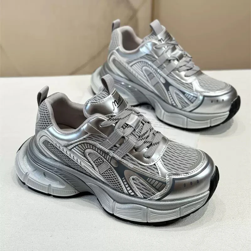 网面透气厚底增高老爹鞋女2025春季新款爆款轻便不累脚休闲运动鞋