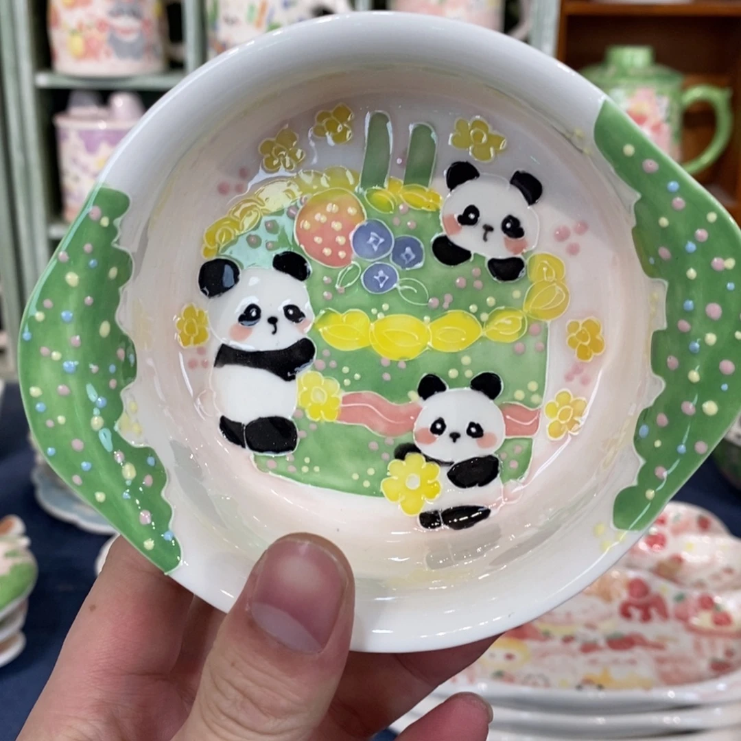 瓷片蛋糕熊猫米饭碗