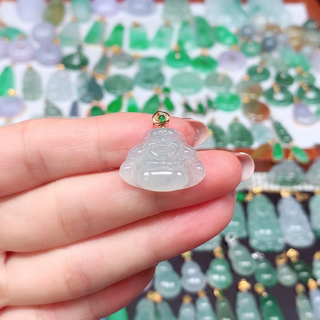 翡翠颈饰18K金镶嵌天然翡翠A货