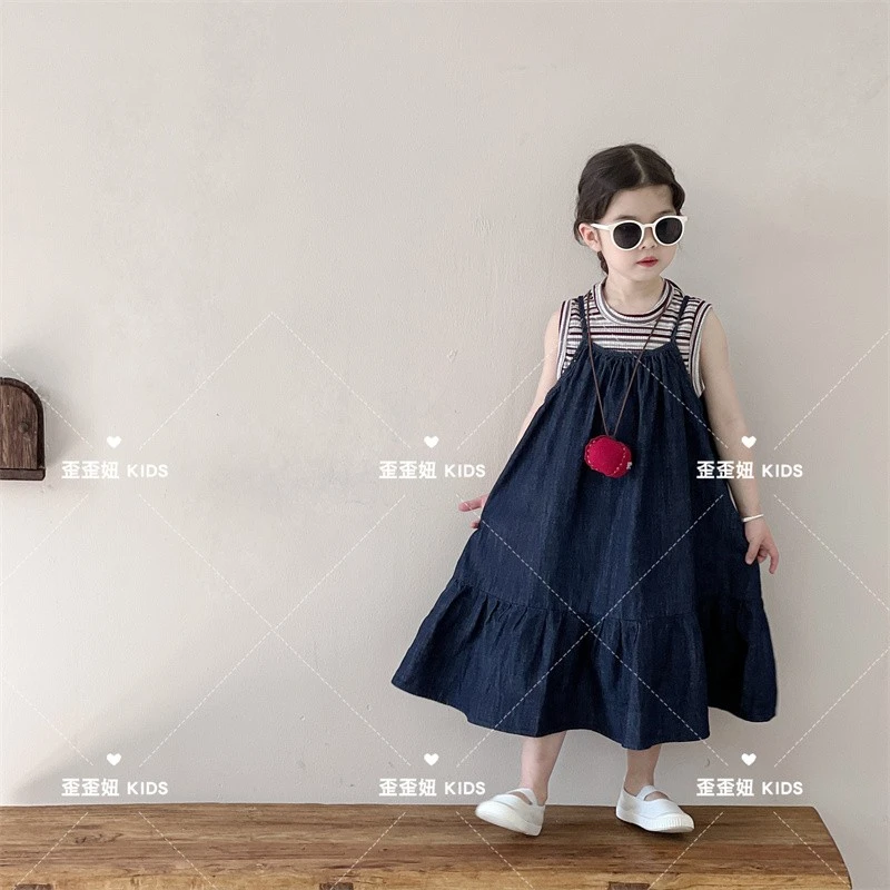 【歪歪妞童装】251059儿童大摆连衣裙吊带裙女童牛仔连衣裙公主裙