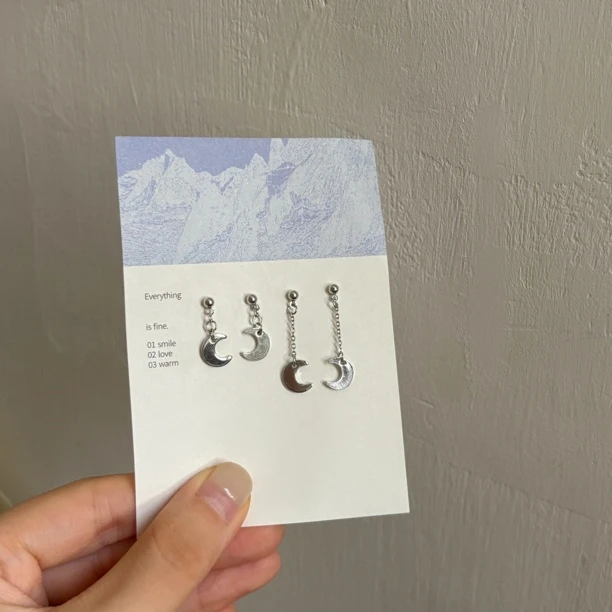 铜合金耳饰 白k色 小月亮 独特耳坠 耳钉小众