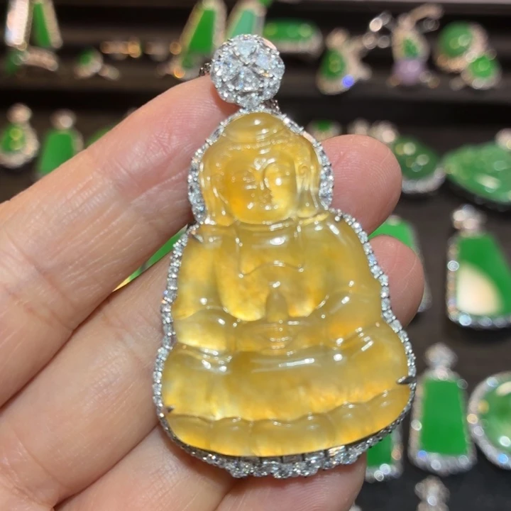 翡翠18K金镶嵌吊坠(不含链)翡翠