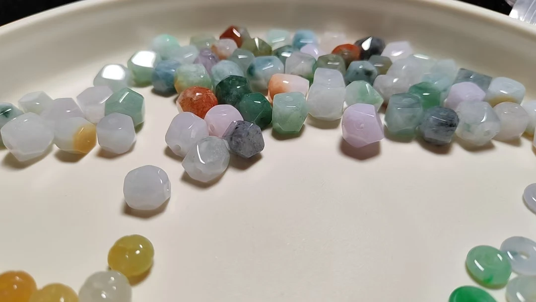 翡翠A货DIY编织配珠六角珠散件