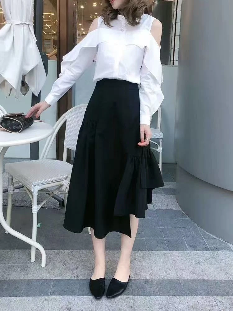 1657露肩衬衫女上衣2025季新款设计感小众时尚长袖性感衬衣