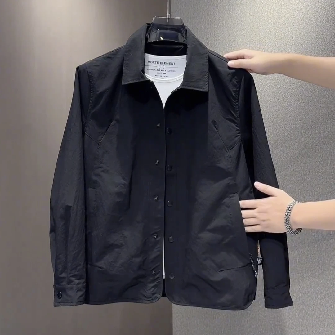 高级感简约纯色翻领夹克男2026秋冬新款潮流百搭防风休闲外套上衣