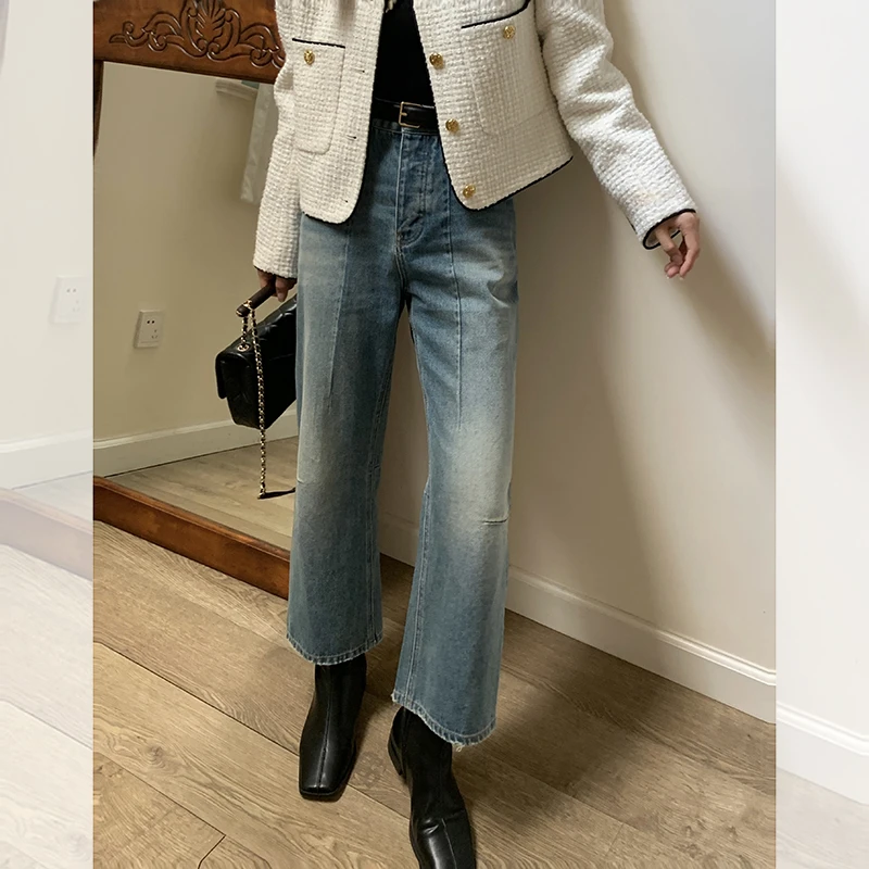 复古水洗宽松直筒九分牛仔裤QK233050