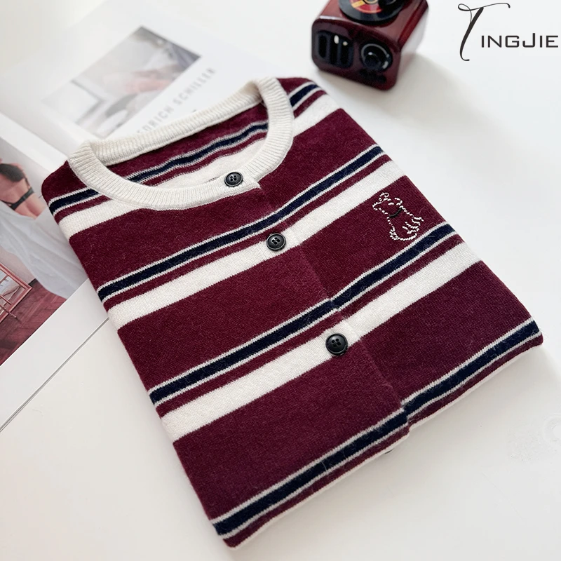 女士圆领提花2025早春新款针织衫女长袖外套上衣简约百搭潮B556