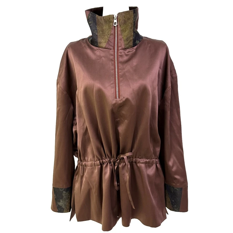 复古拼接立领抽绳收腰上衣25090904