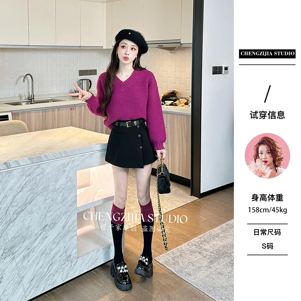 【裴诗婷】橙子studio【】MY00126糖果色V领气质毛衣