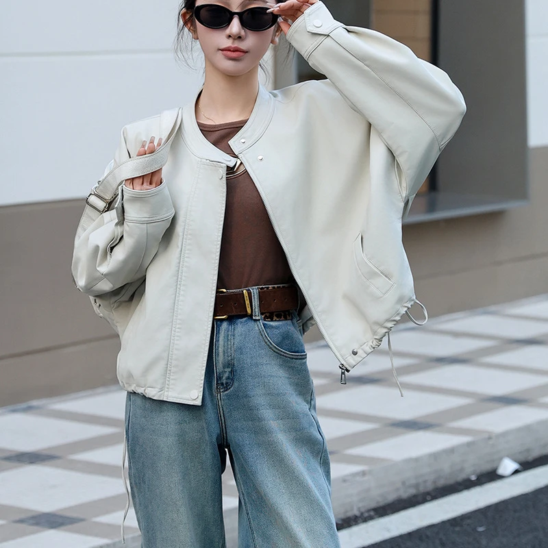 白色皮衣外套女2025年新款高级感短款夹克今年流行小个子美式复古