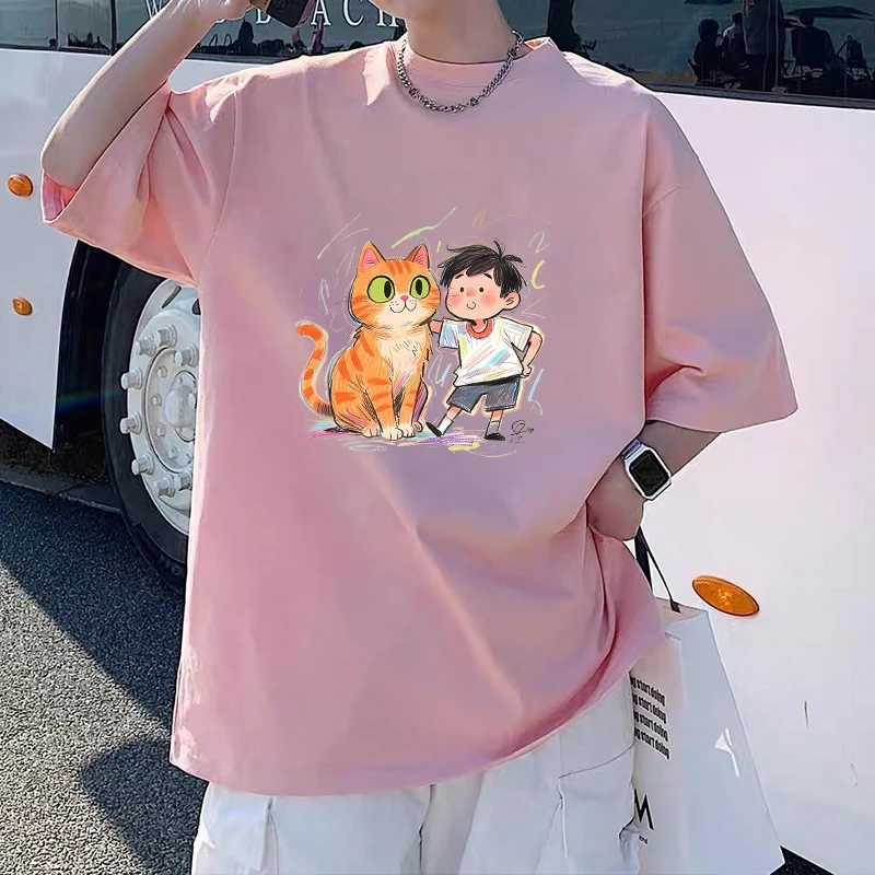 小众设计感纯棉短袖t恤男女同款宽松大码上衣美式潮牌情侣装半袖