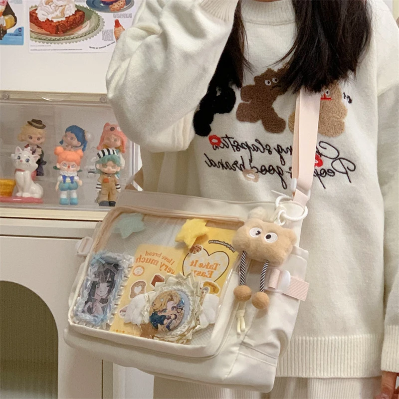 单肩斜挎包时尚少女邮差包学院风痛包日系ins透明书包大容量简约