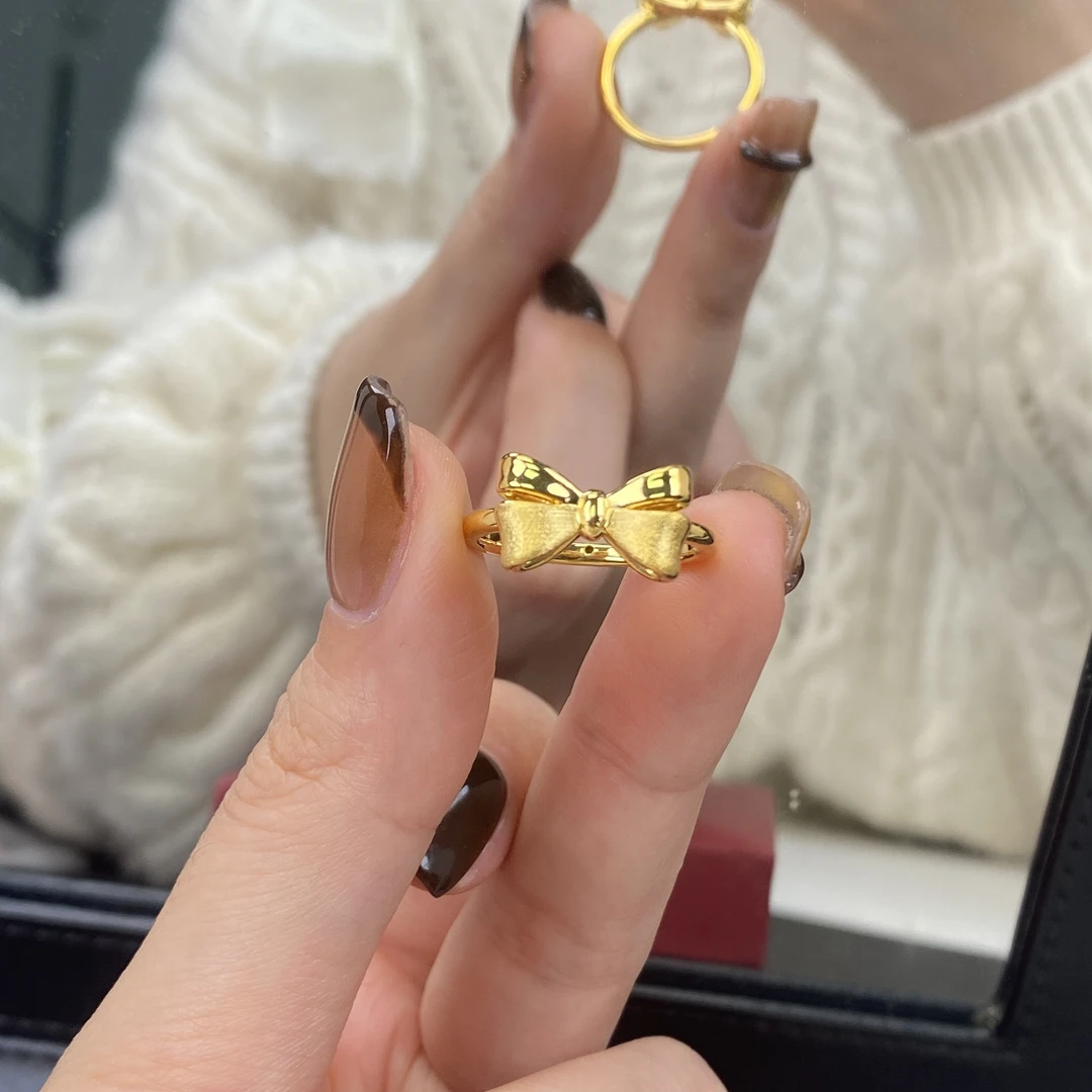 璟金珠宝足金999黄金精致百搭ab蝴蝶结戒指送礼圈口可选