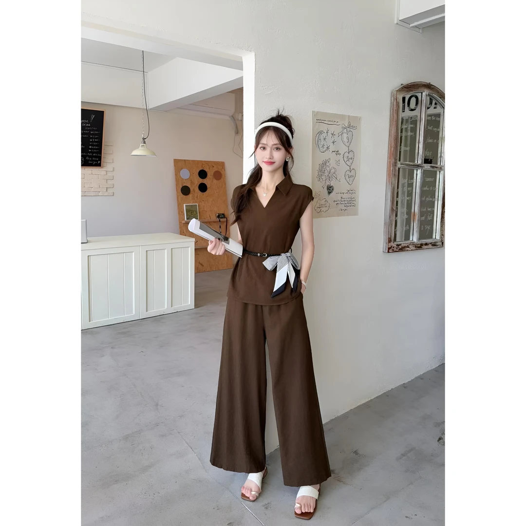 ASY/2025夏季时尚上下两件套【小个子】气质高级感V领套裤