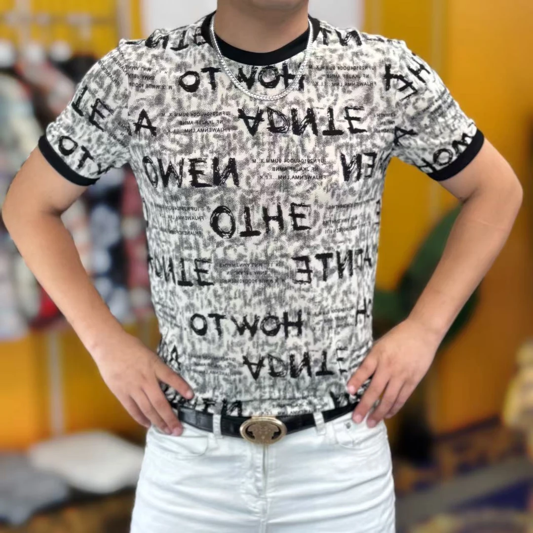 25025夏季新款时尚男士冰丝修身圆领T恤