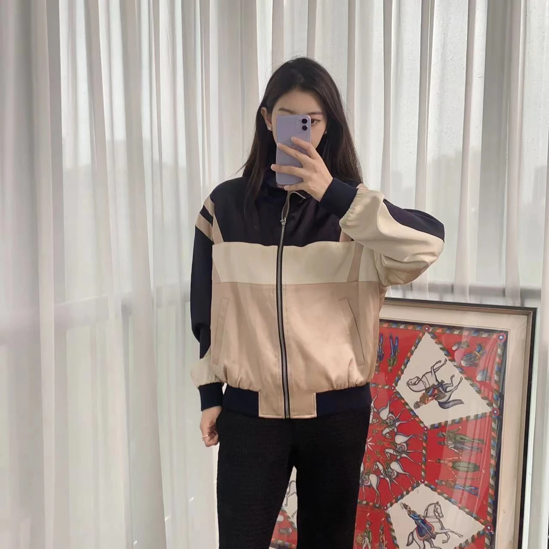 95新 YSL/圣罗兰 麦殿/绉缎夹克 拼色/250423QHYDY01