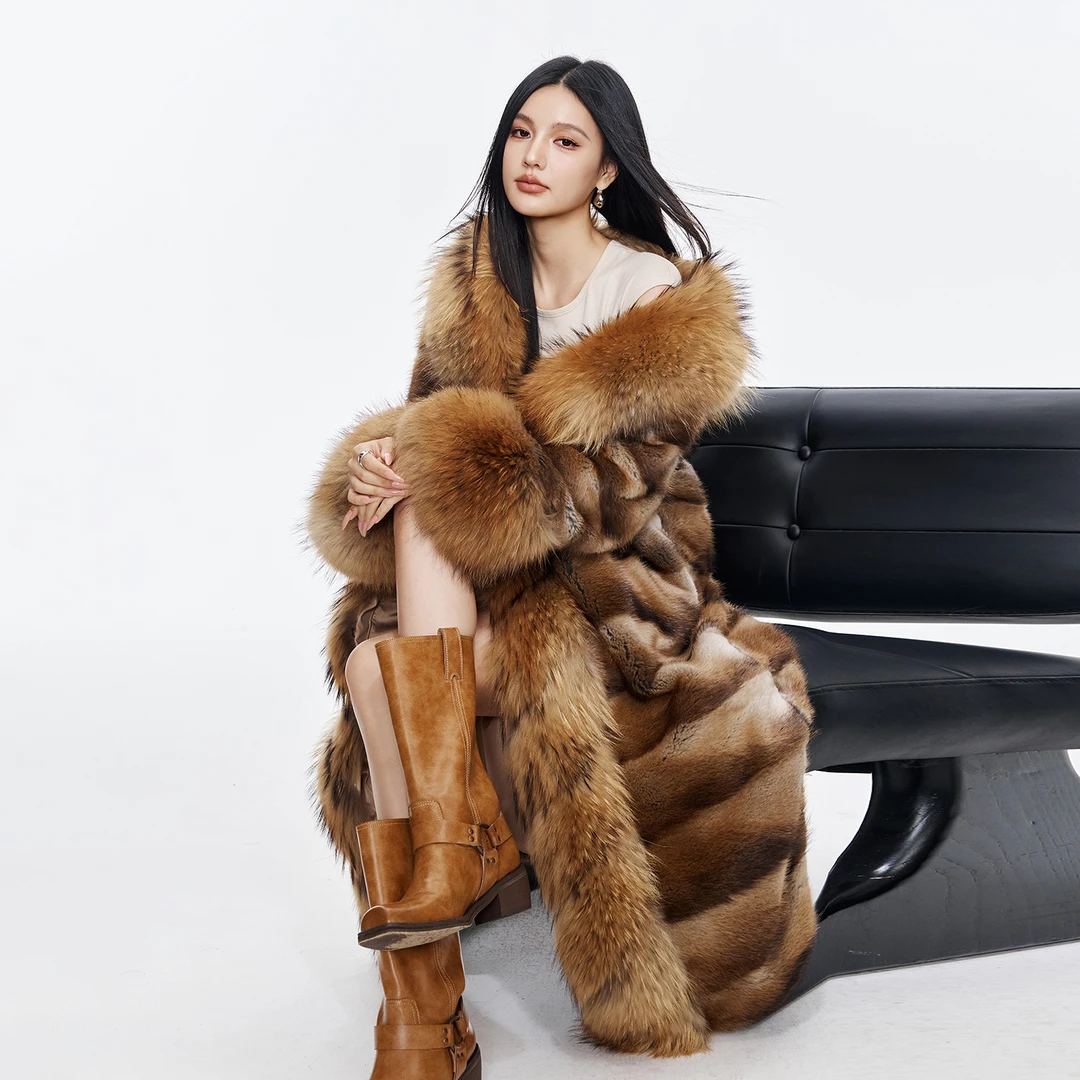 FLAME QUEEN/火焰皇后华贵时光 进口整皮整版长款貂皮皮草大衣冬