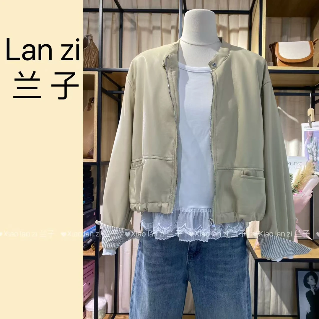 LZ2025新款韩版简约圆领皮衣