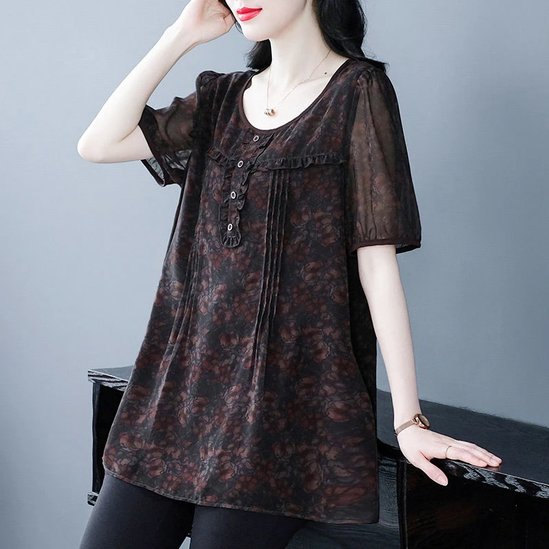 衬衫女夏季木耳边短袖240301