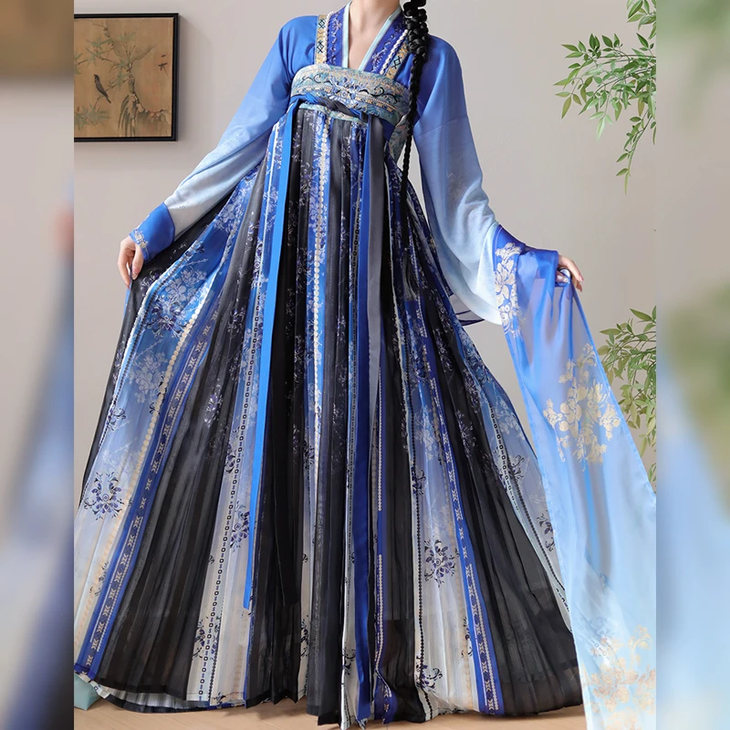 曹州莘月原创汉服女【蓝色妖姬】唐制刺绣齐胸襦裙夏季日常国风仙女