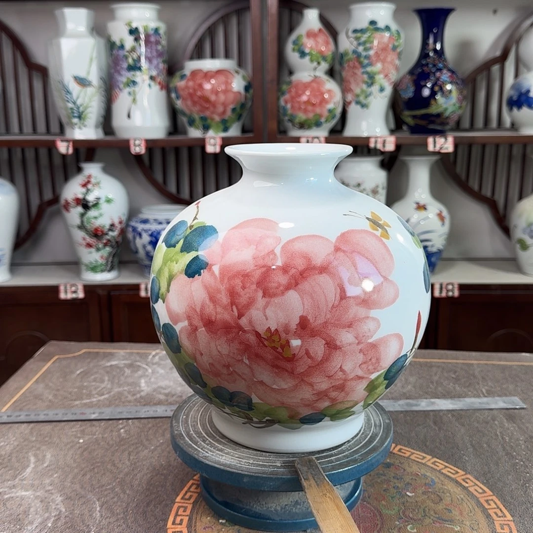 陶摆件景德镇陶瓷石红牡花