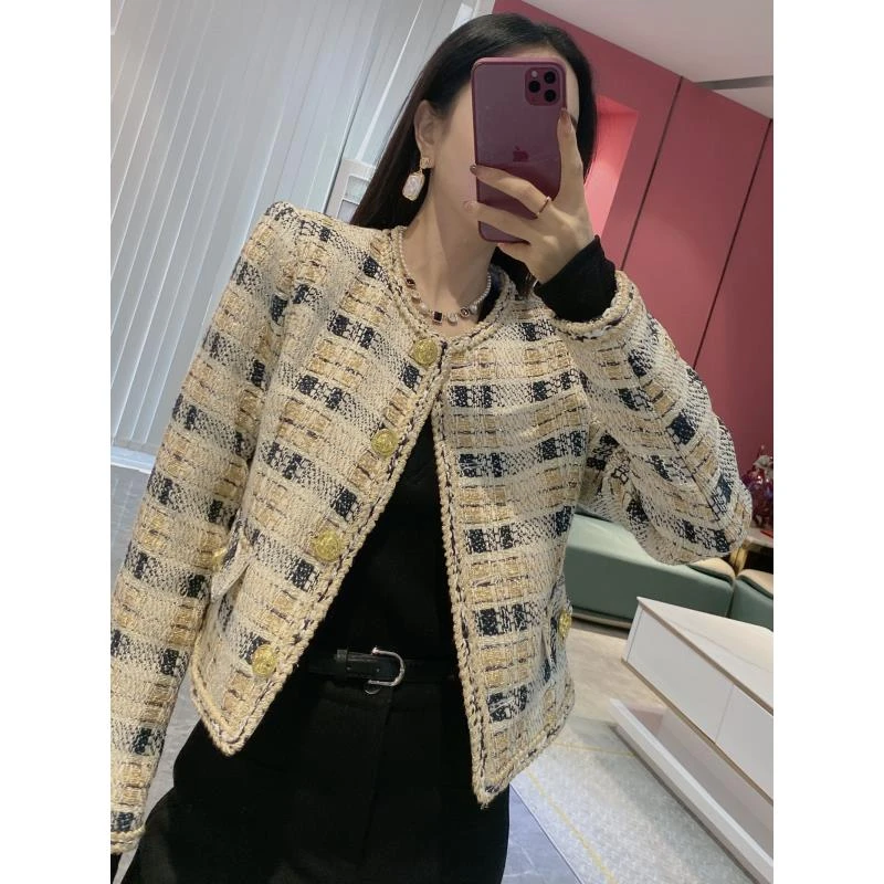 Y【橦颜推荐】短款格子小香排扣西装外套3321