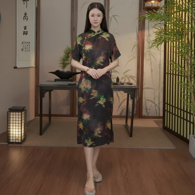 秋1水1芙1蓉 新中式立领宽松旗袍HQ2003