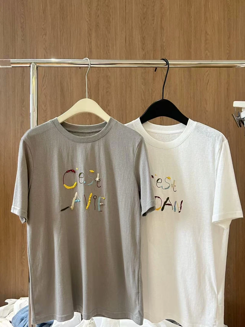 鑫燃KIKI 休闲宽松彩色字母刺绣T恤 22566 DH (F)