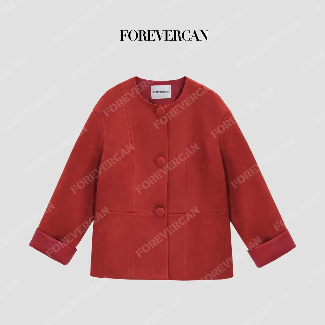 FOREVERCAN“帕尔托”立裁简约筋骨感麂皮绒圆领廓形外套WC23710B