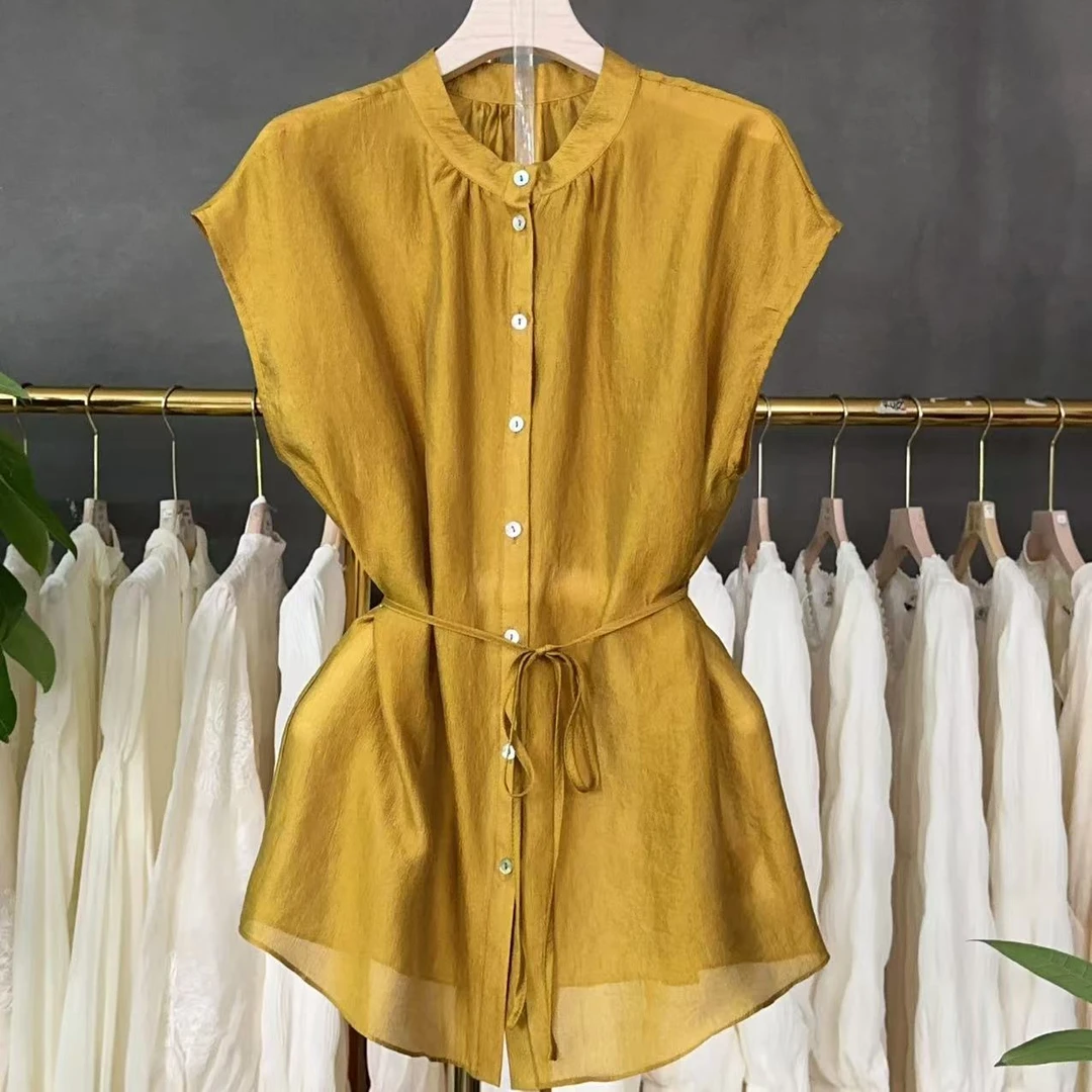 2025新款夏季时尚气质休闲纯色百搭修身显瘦设计感上衣2398