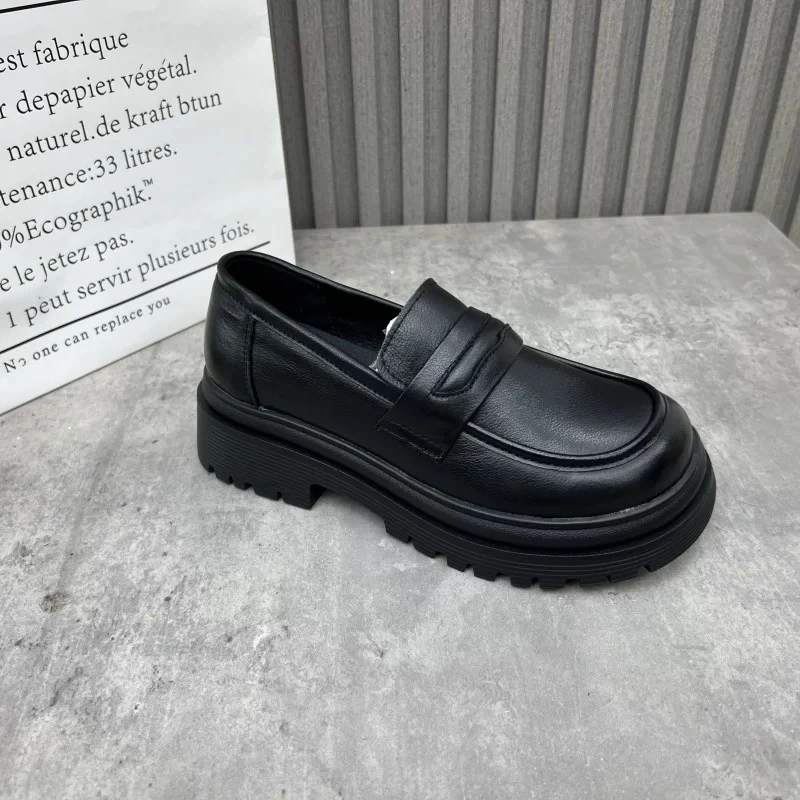 厚底乐福鞋女2024新款法式时尚增高软底英伦风粗跟小皮鞋13510