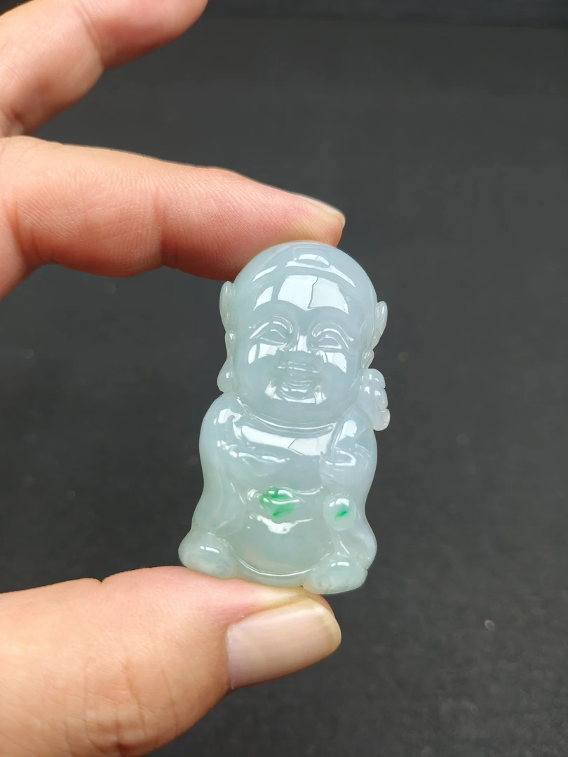 糯紫飘翠翡翠小财神雕刻俏色巧雕可爱宝宝