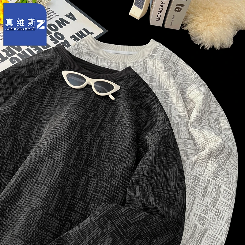 真维斯Z+秋冬加绒港风百搭圆领卫衣男潮流hiphop大码帅气套头上衣