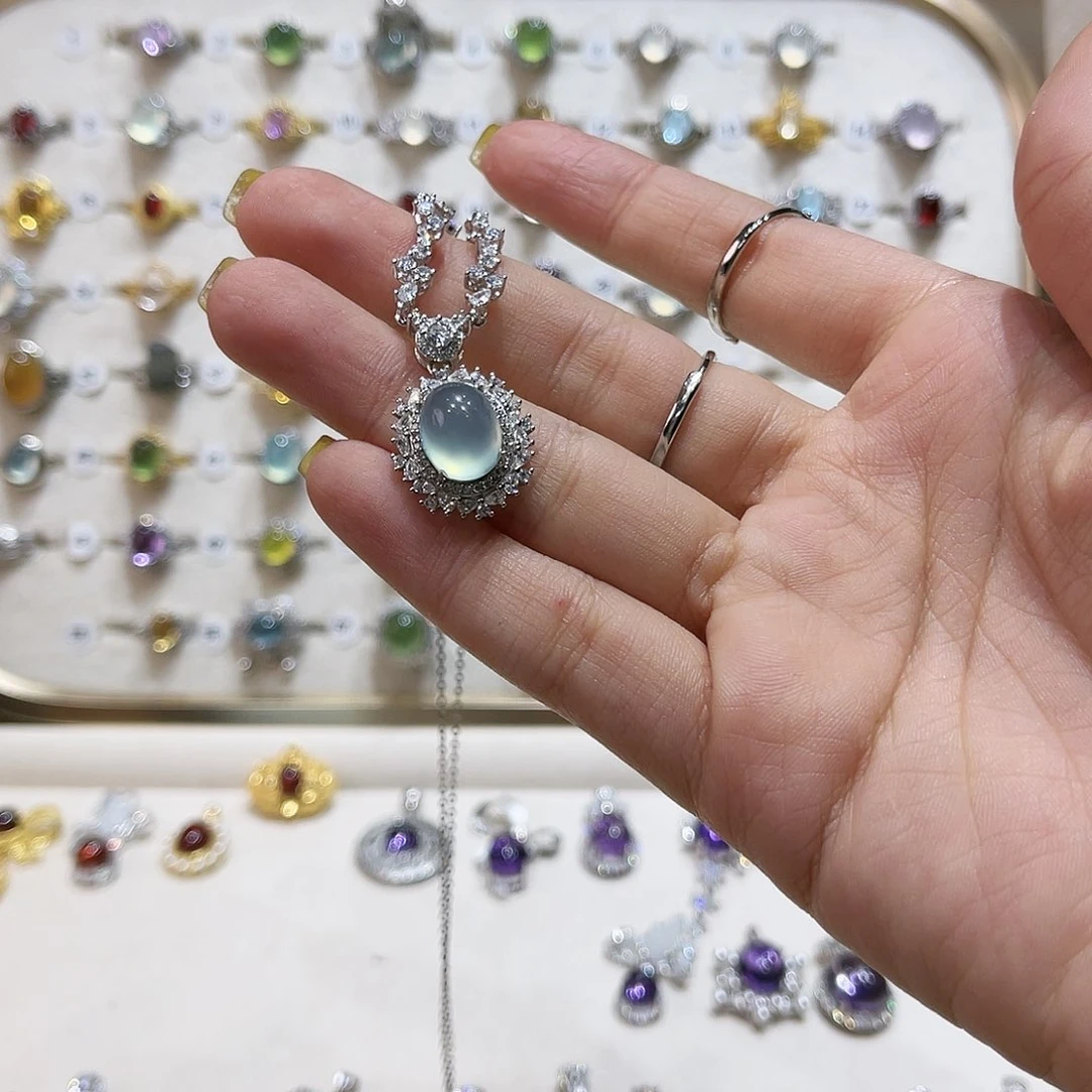 蛇纹石玉戒指银S925镶嵌暖*-