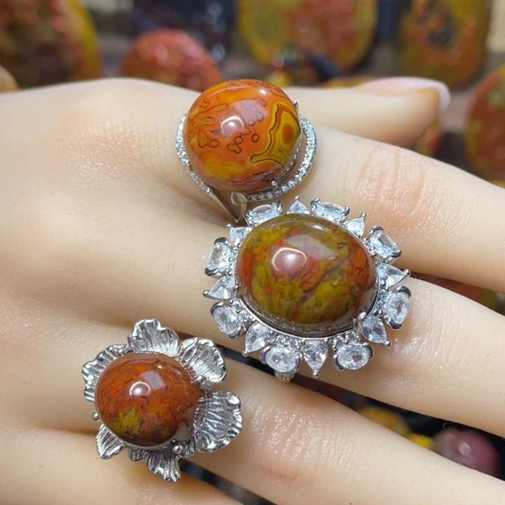 玛瑙/玉髓未镶嵌珠宝奇石银托镶钻戒指一颗价488起