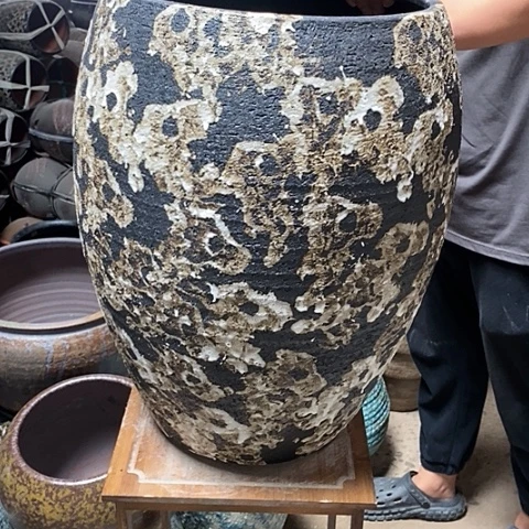 紫砂花盆口32高度50黑姹