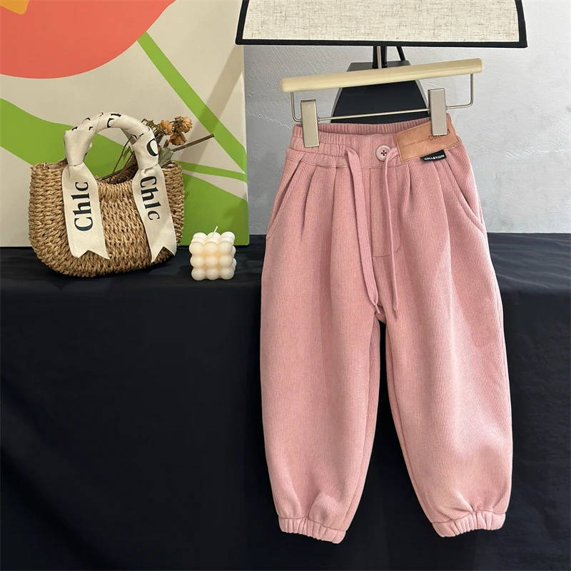 【现货】女童加厚裤子冬季新款中大童加绒雪呢尔卫裤小女孩休闲裤