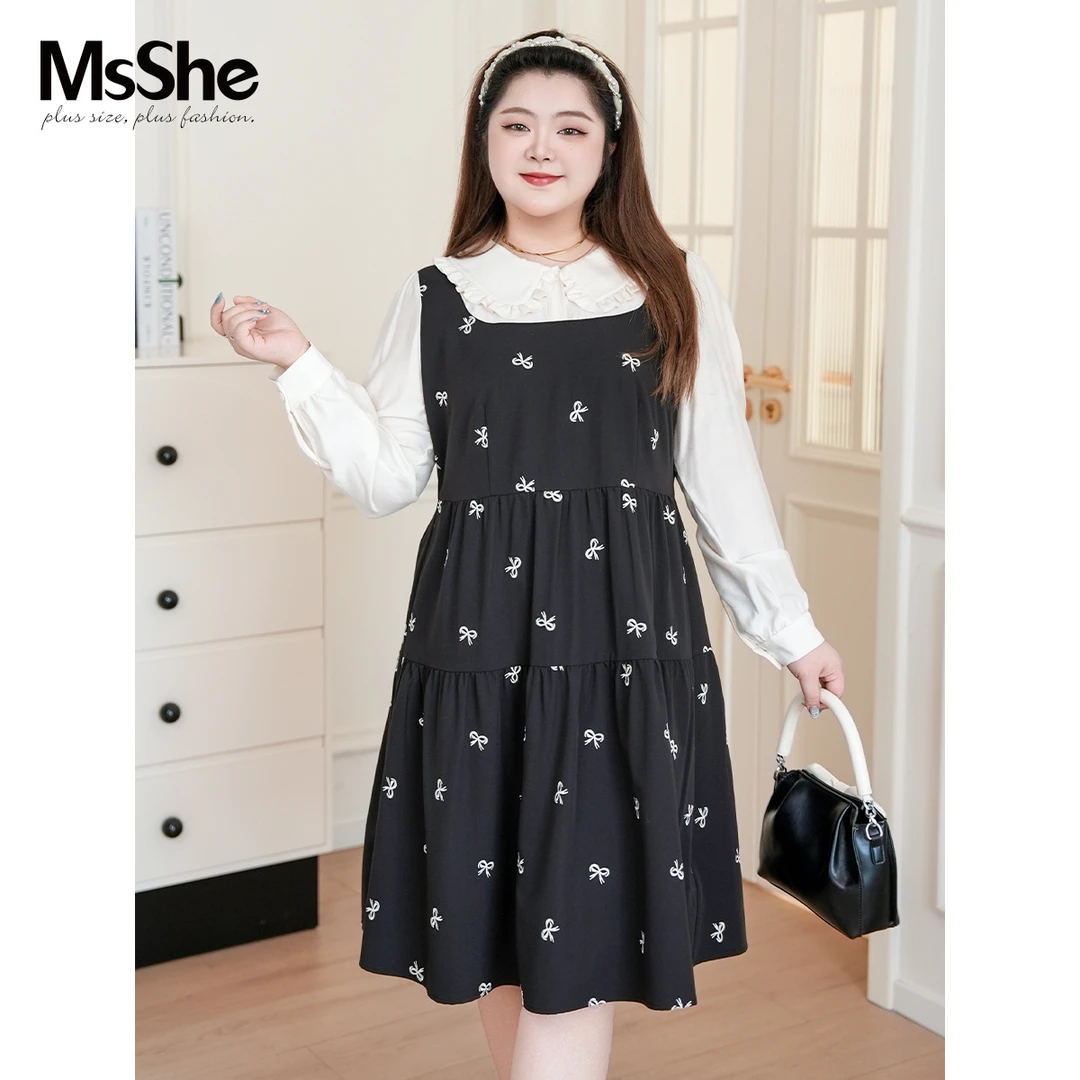 【满刺绣法式假两件连衣裙】MsShe大码女装新款连衣裙D~F2509007