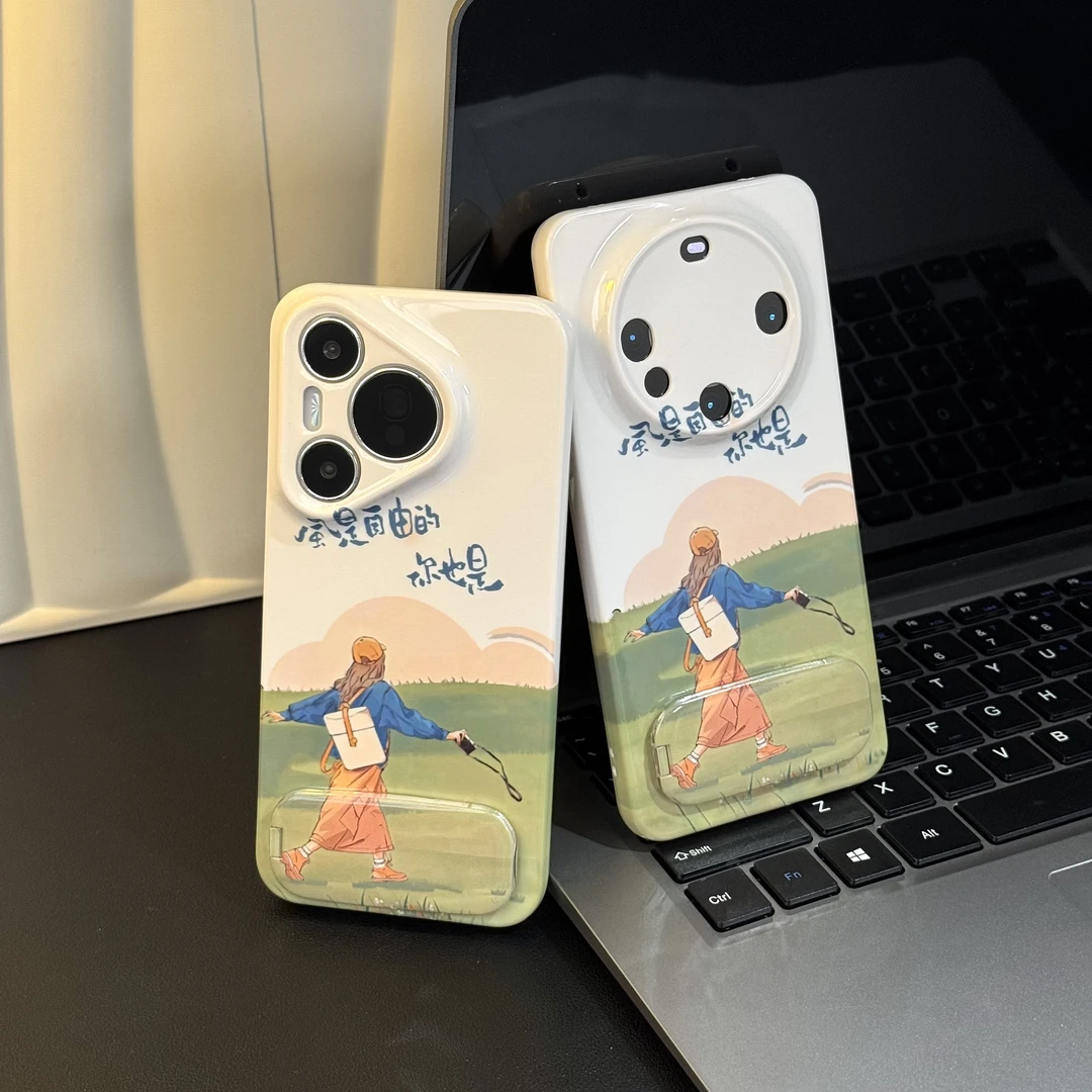 风是自由的女孩适用苹果17支架手机壳iPhone16华为P70vivoppo小米