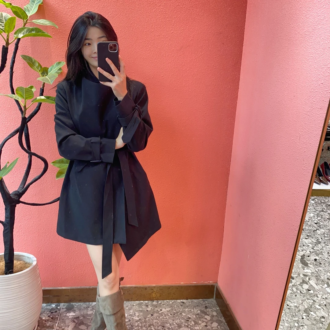 （默茗服装）大翻领收腰风衣外套