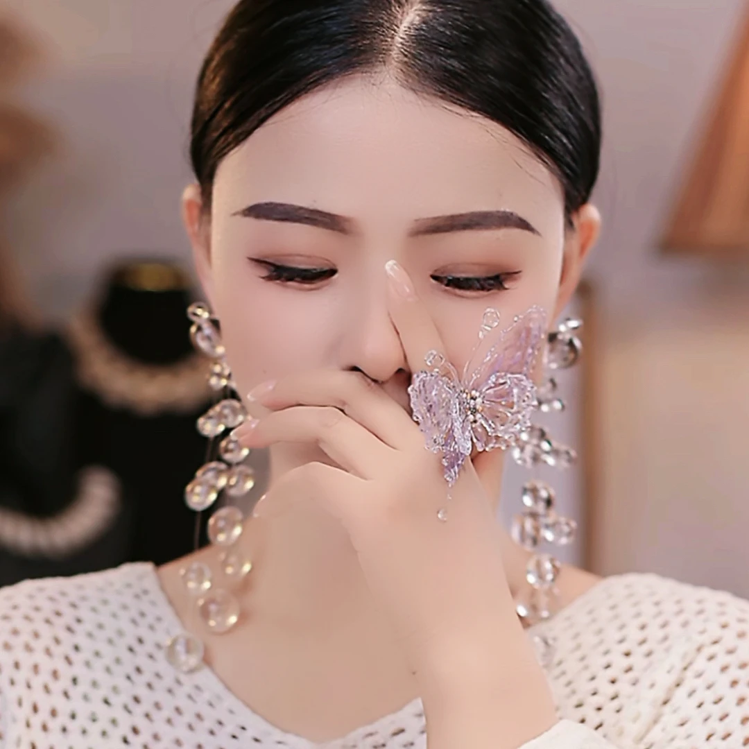 MillanMier 铜合金树脂戒指 【灵蝶】透明超仙树脂夸张蝴蝶戒指