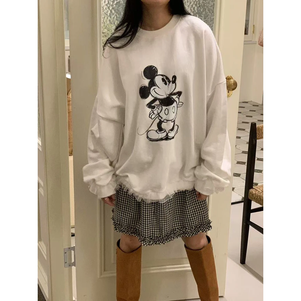 5098【老鼠花边卫衣】Y韩系重工设计款花边手绘老鼠套头卫衣百搭
