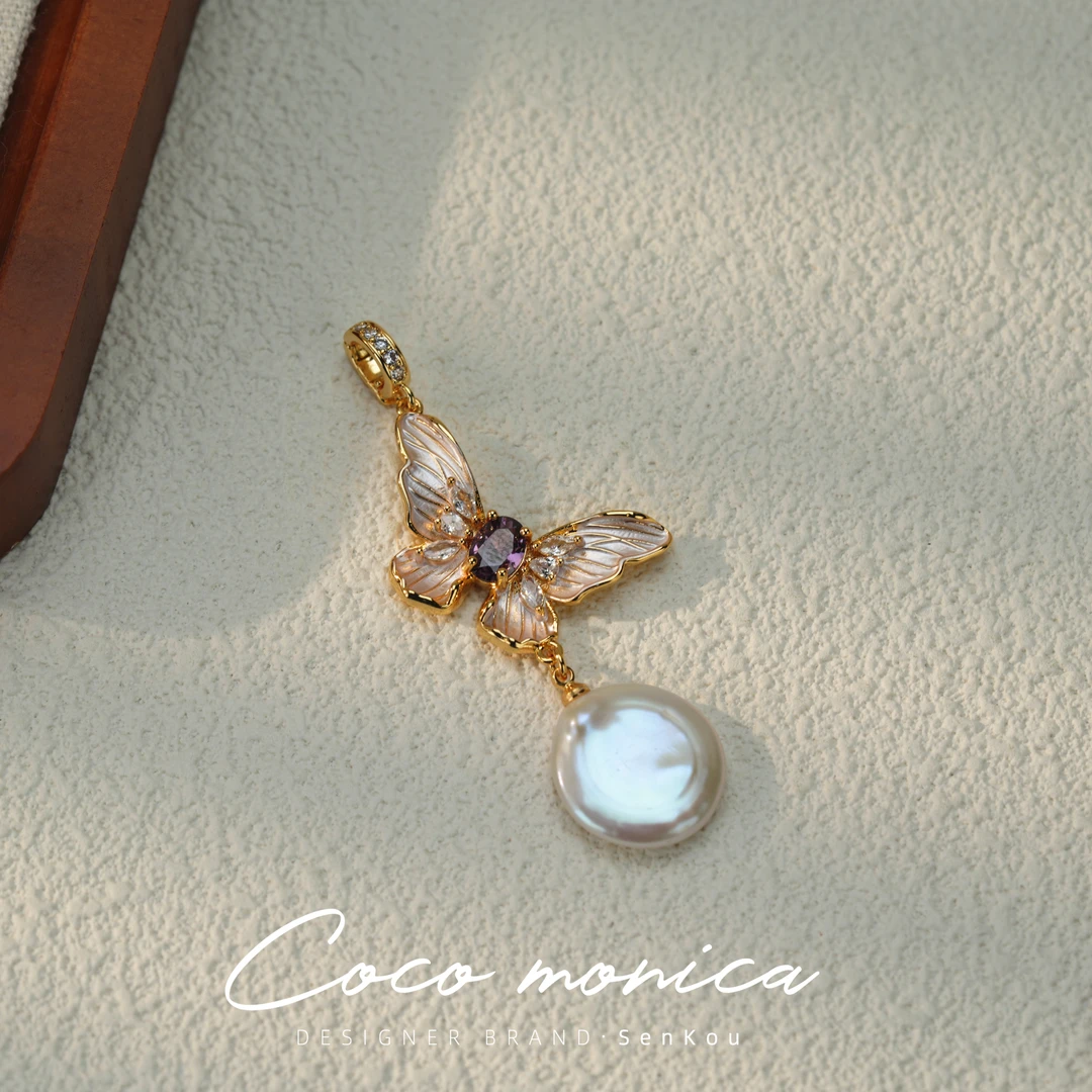 【小霞珠宝】蝴蝶项链手工吊坠国风彩色设计师镶嵌AB103