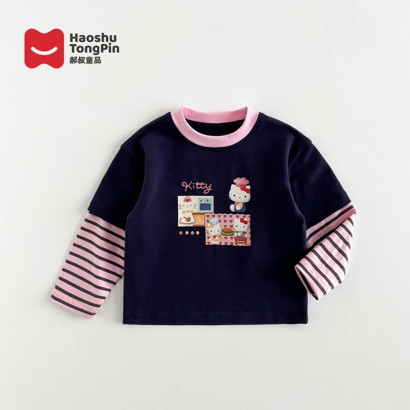 【现货】郝叔童品秋季新款2025时尚洋气女童网红假两件长袖潮HA5323