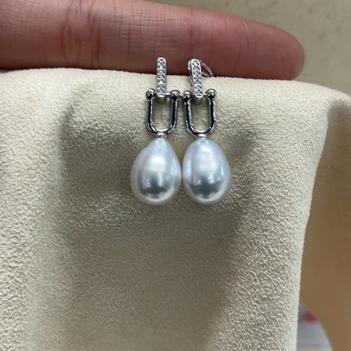 银S925镶嵌耳饰海水珍珠澳白9-10m 29号