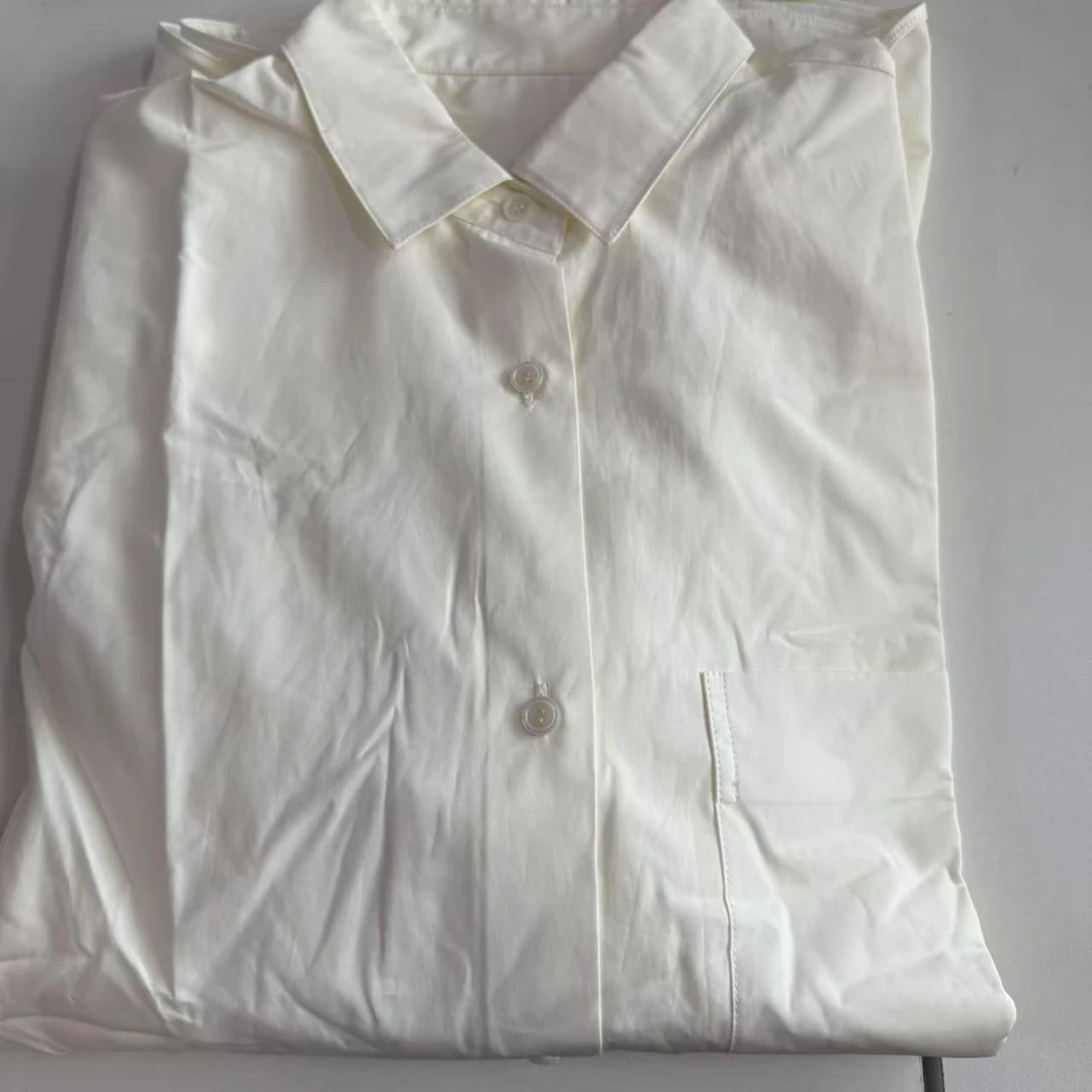 女士拉链装饰米白色宽松衬衫