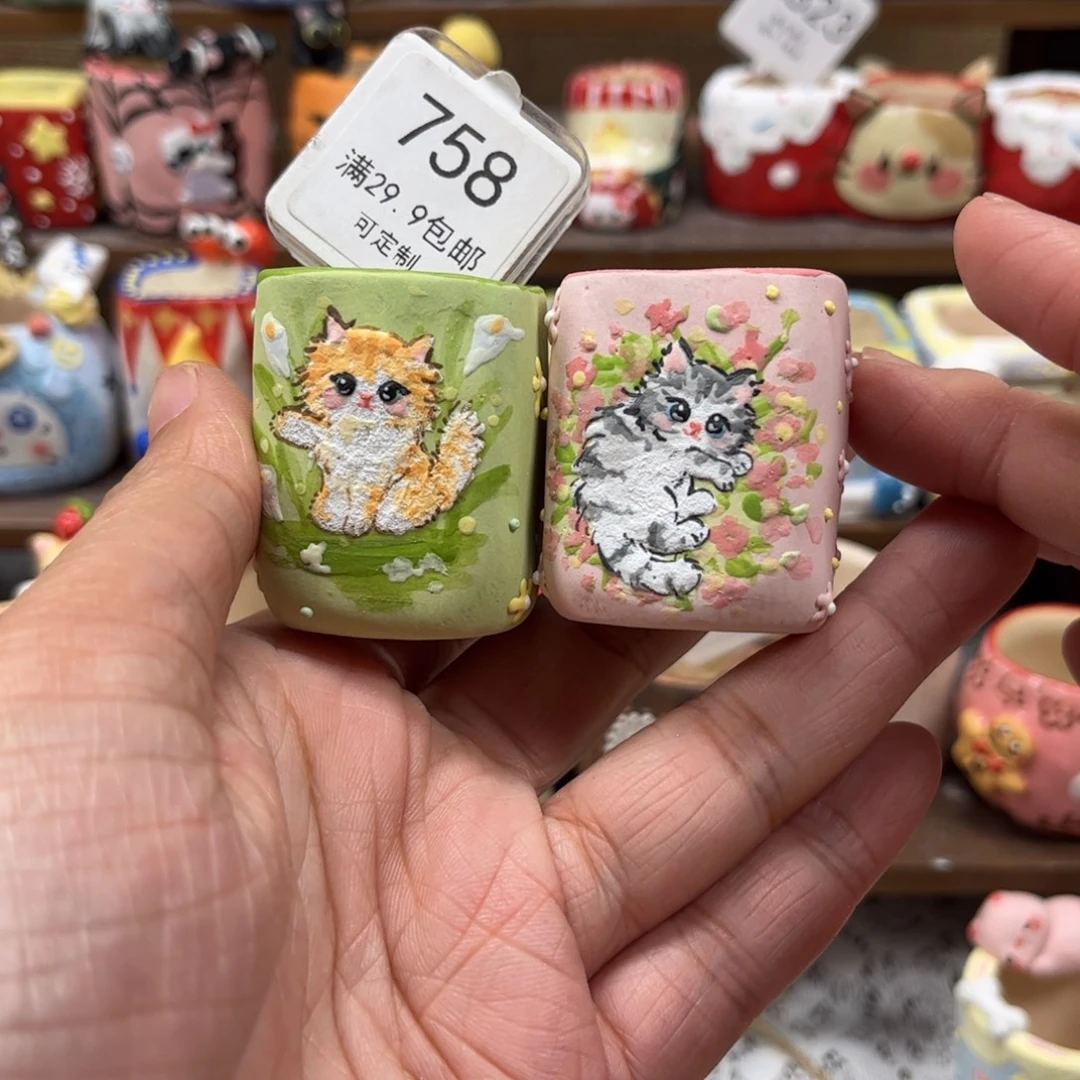 蟹****758猫咪两个花盆手绘