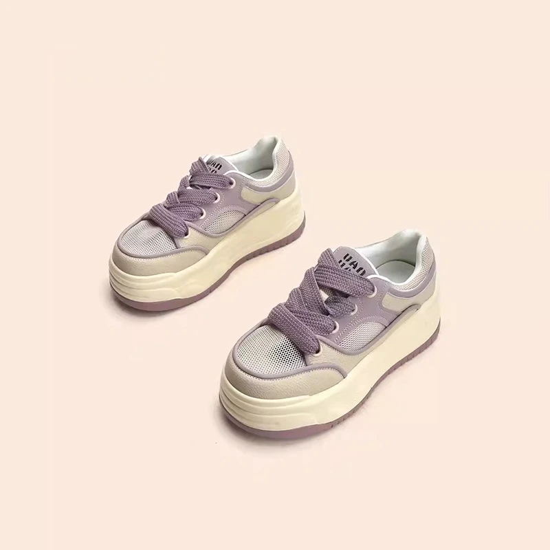 厚底小白鞋女2025春夏季新款百搭增高超火网面透气配裙子休闲板鞋