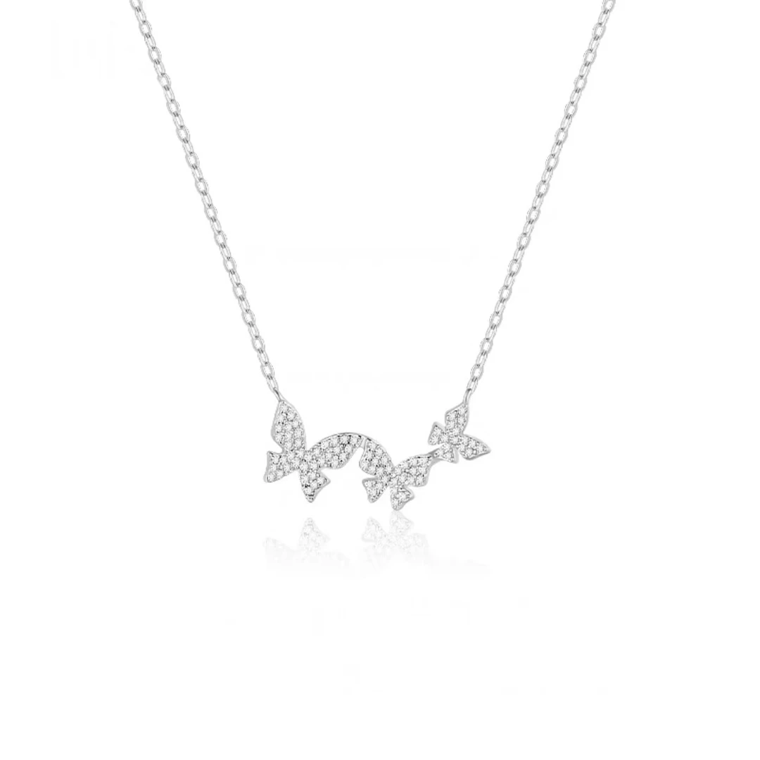 坠链均925银合成锆石 d309蝴蝶翩翩银项链精致蝴蝶项链颈链04616
