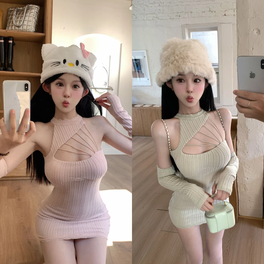 天鹅er 【】显瘦袖套针织连衣裙E24Q4123